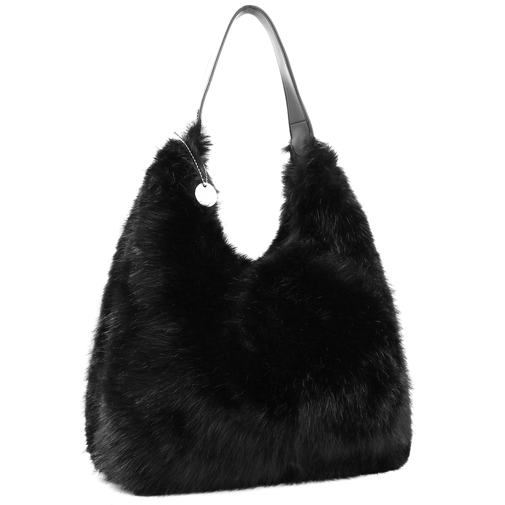 Nagy női táska típusú táska plüssből – fekete