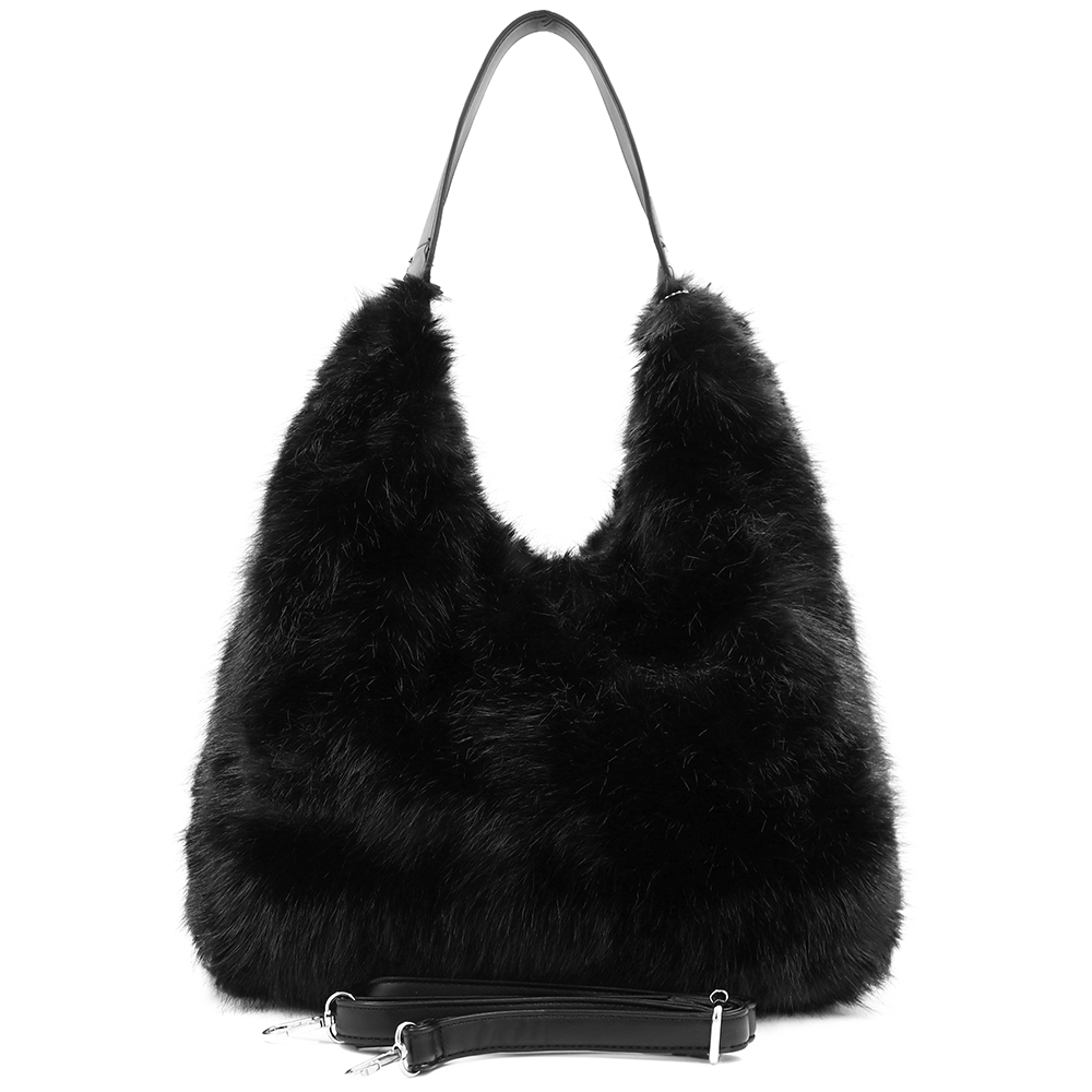 Nagy női táska típusú táska plüssből – fekete