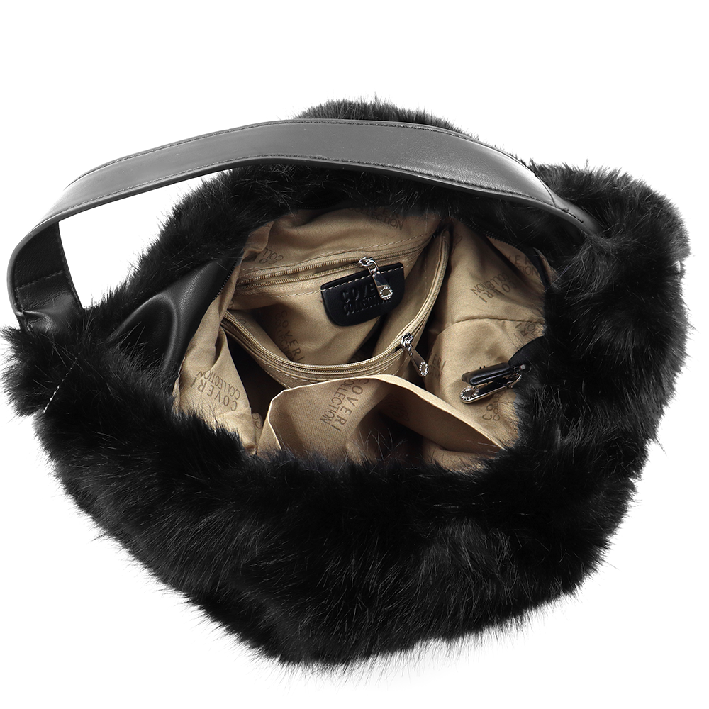 Nagy női táska típusú táska plüssből – fekete