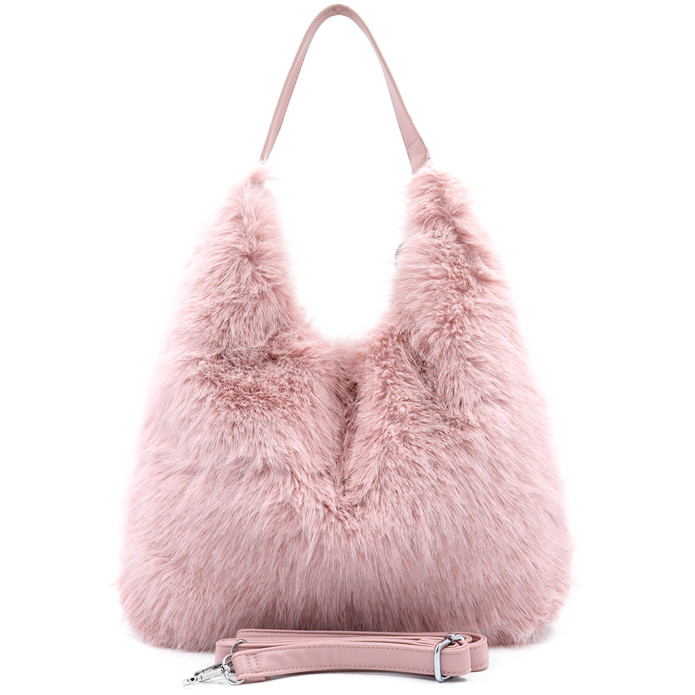 Nagy női táska típusú táska plüssből – rózsaszín