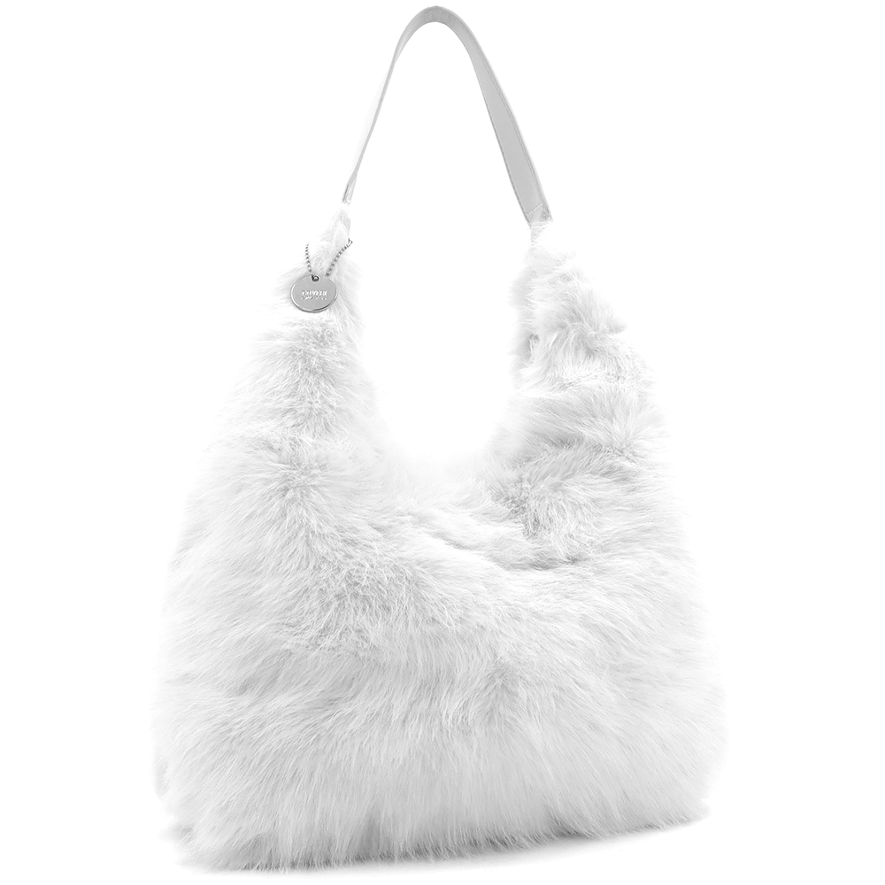 Nagy női táska típusú táska plüssből – fehér