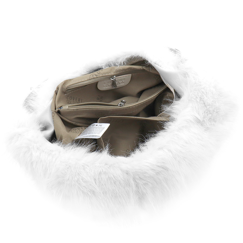 Nagy női táska típusú táska plüssből – fehér