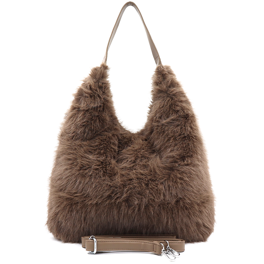 Nagy női táska típusú táska plüssből – sötétbarna