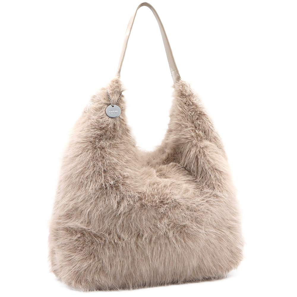 Nagy női táska típusú táska plüssből – világosbarna