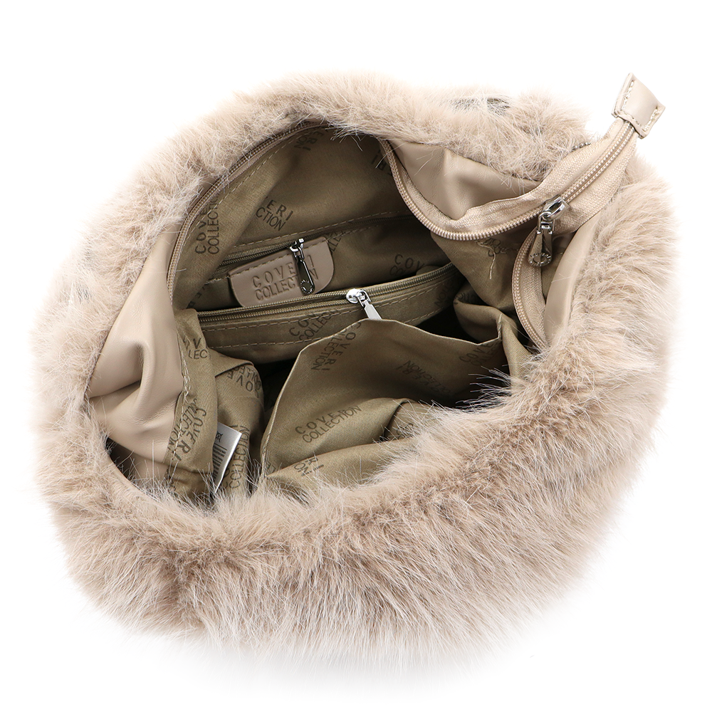 Nagy női táska típusú táska plüssből – világosbarna