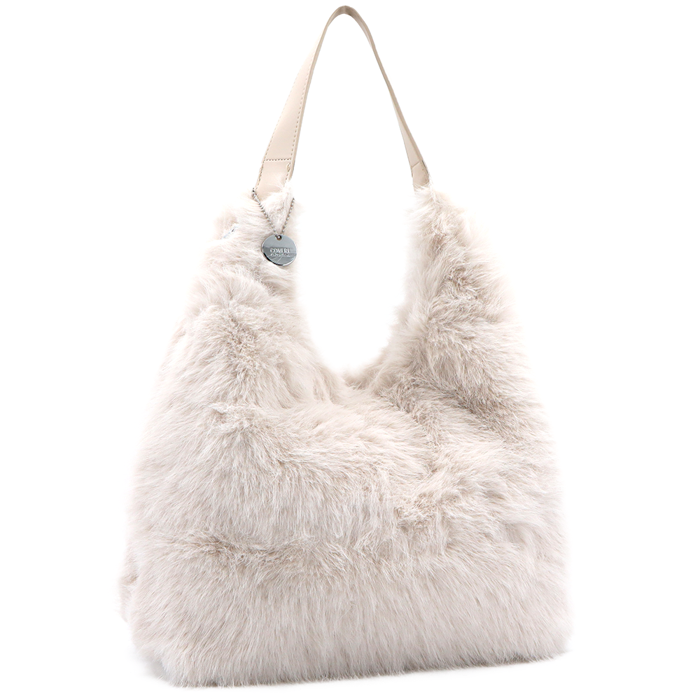 Nagy női táska típusú táska plüssből – bézs