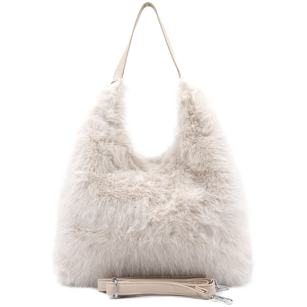 Nagy női táska típusú táska plüssből – bézs