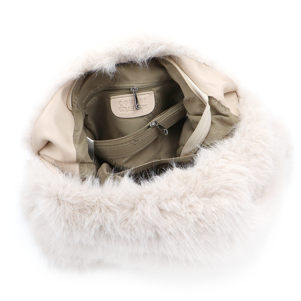 Nagy női táska típusú táska plüssből – bézs