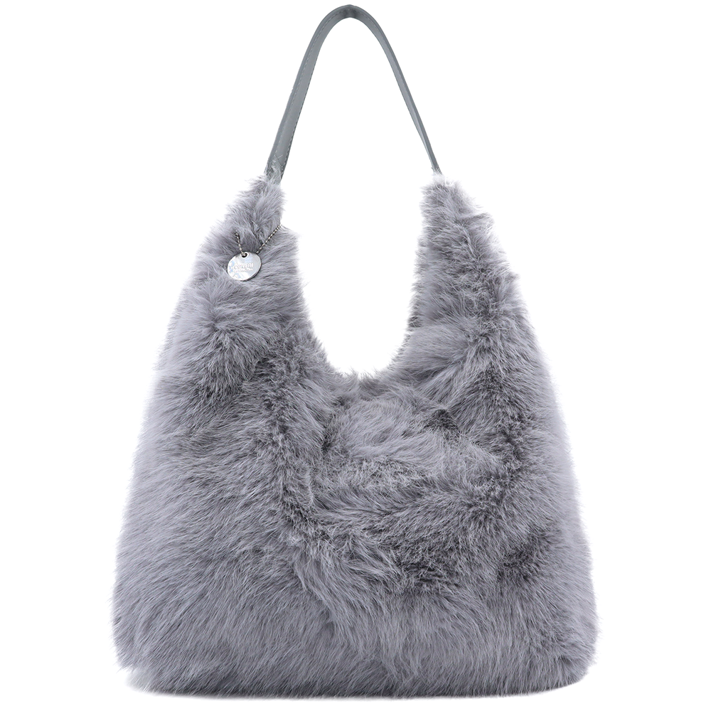 Nagy női táska típusú táska plüssből – szürke