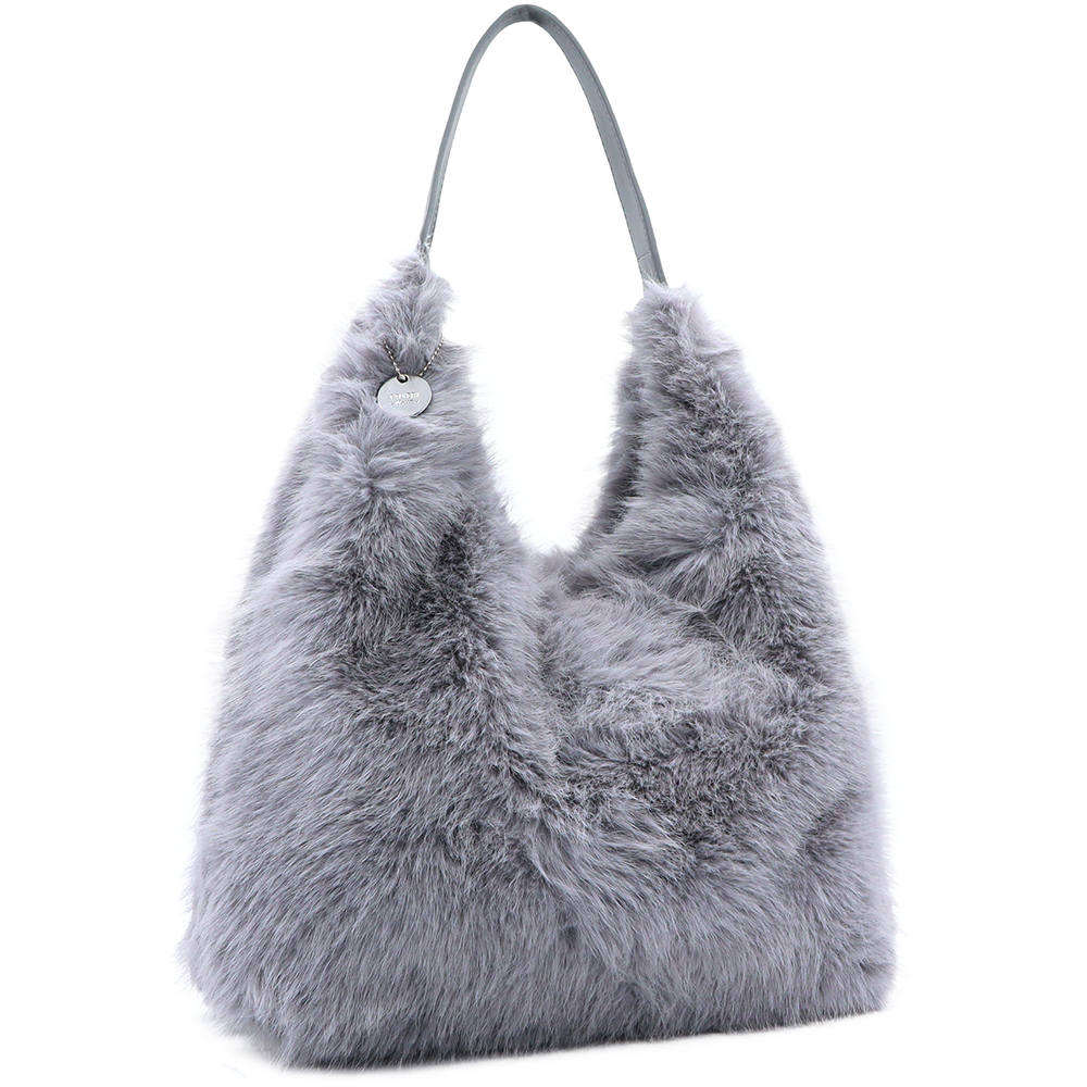 Nagy női táska típusú táska plüssből – szürke