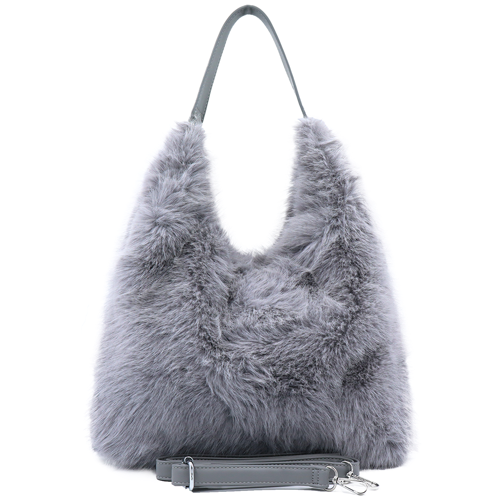 Nagy női táska típusú táska plüssből – szürke