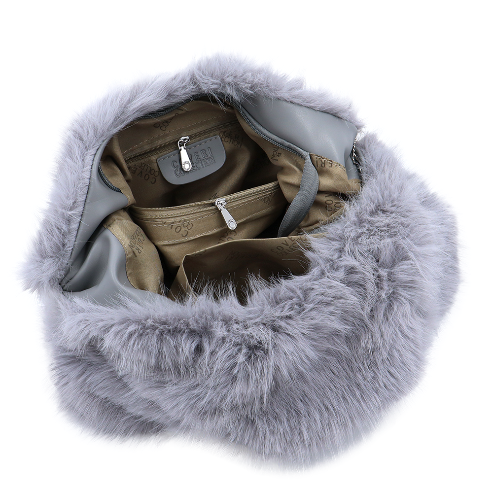 Nagy női táska típusú táska plüssből – szürke
