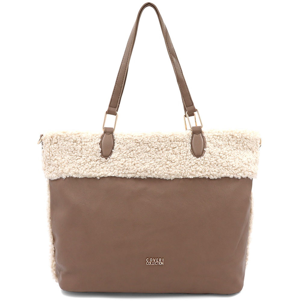 Nagy női plüss táska – világosbarna