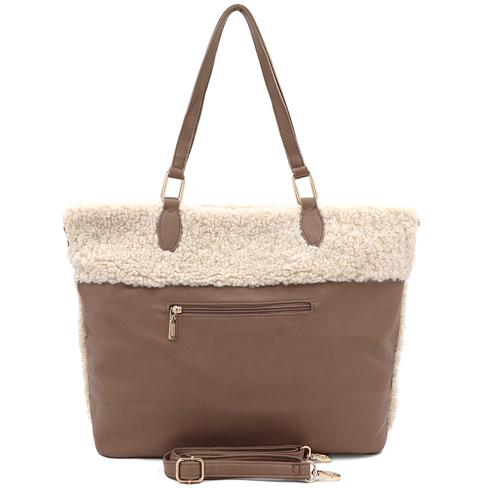 Nagy női plüss táska – világosbarna