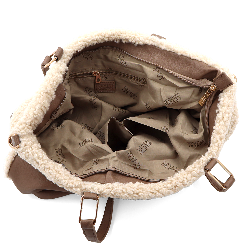 Nagy női plüss táska – világosbarna