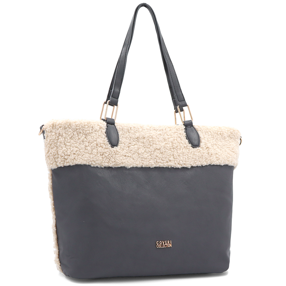 Nagy női plüss táska – szürke