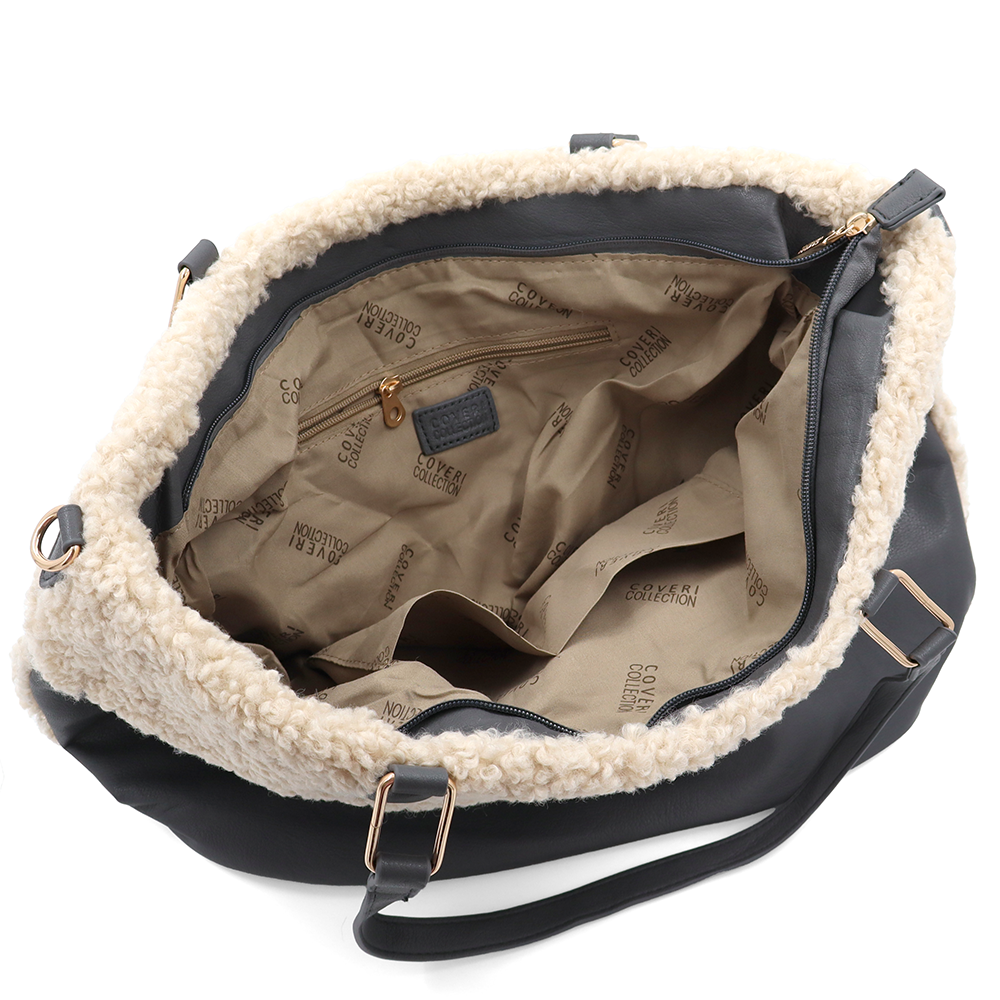 Nagy női plüss táska – szürke