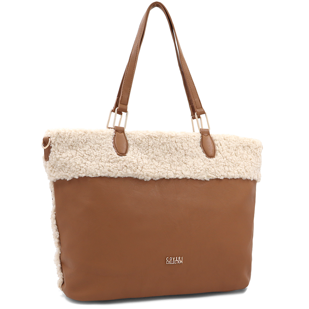 Nagy női plüss táska – téglabarna