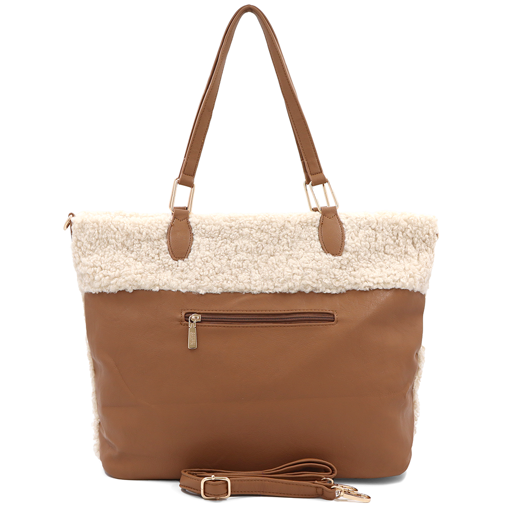 Nagy női plüss táska – téglabarna