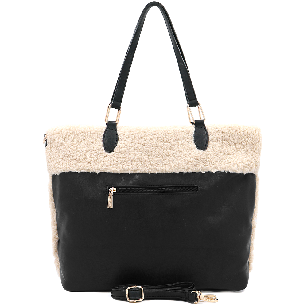 Nagy női plüss táska – fekete