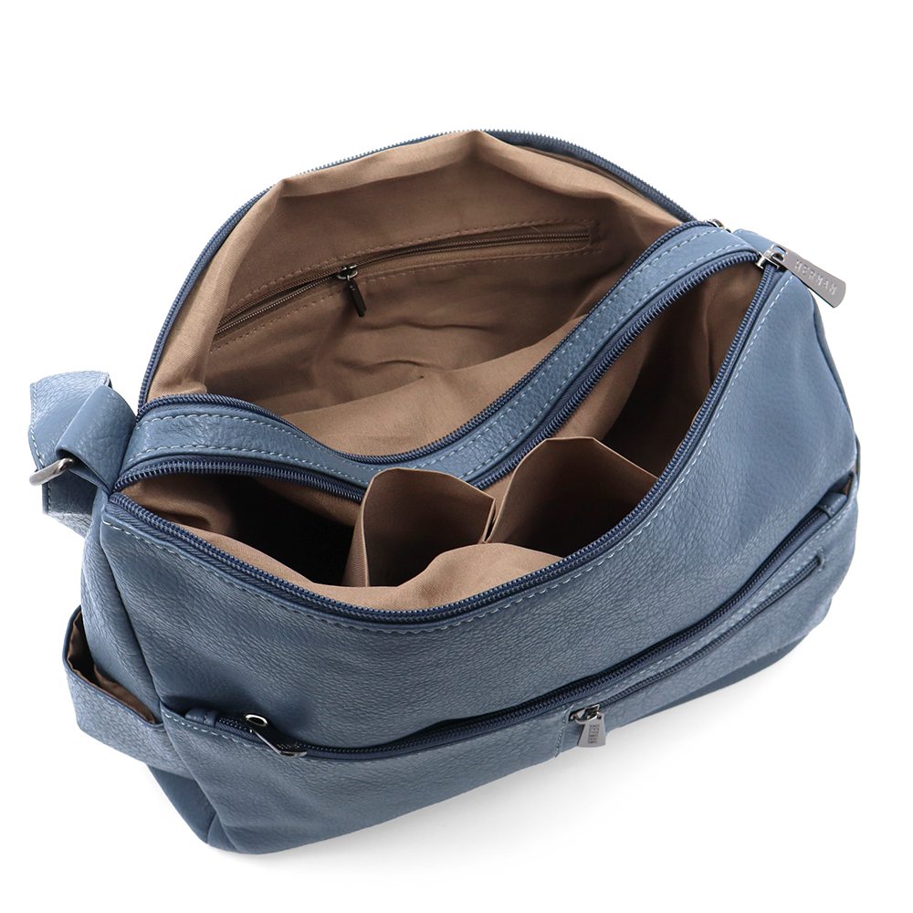 Válltáska 2 rekesszel és sok zsebbel - kék