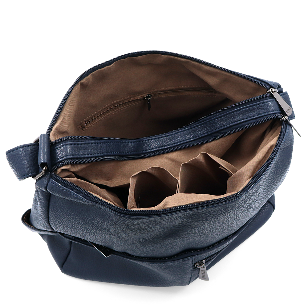 Válltáska 2 rekesszel és sok zsebbel - sötétkék