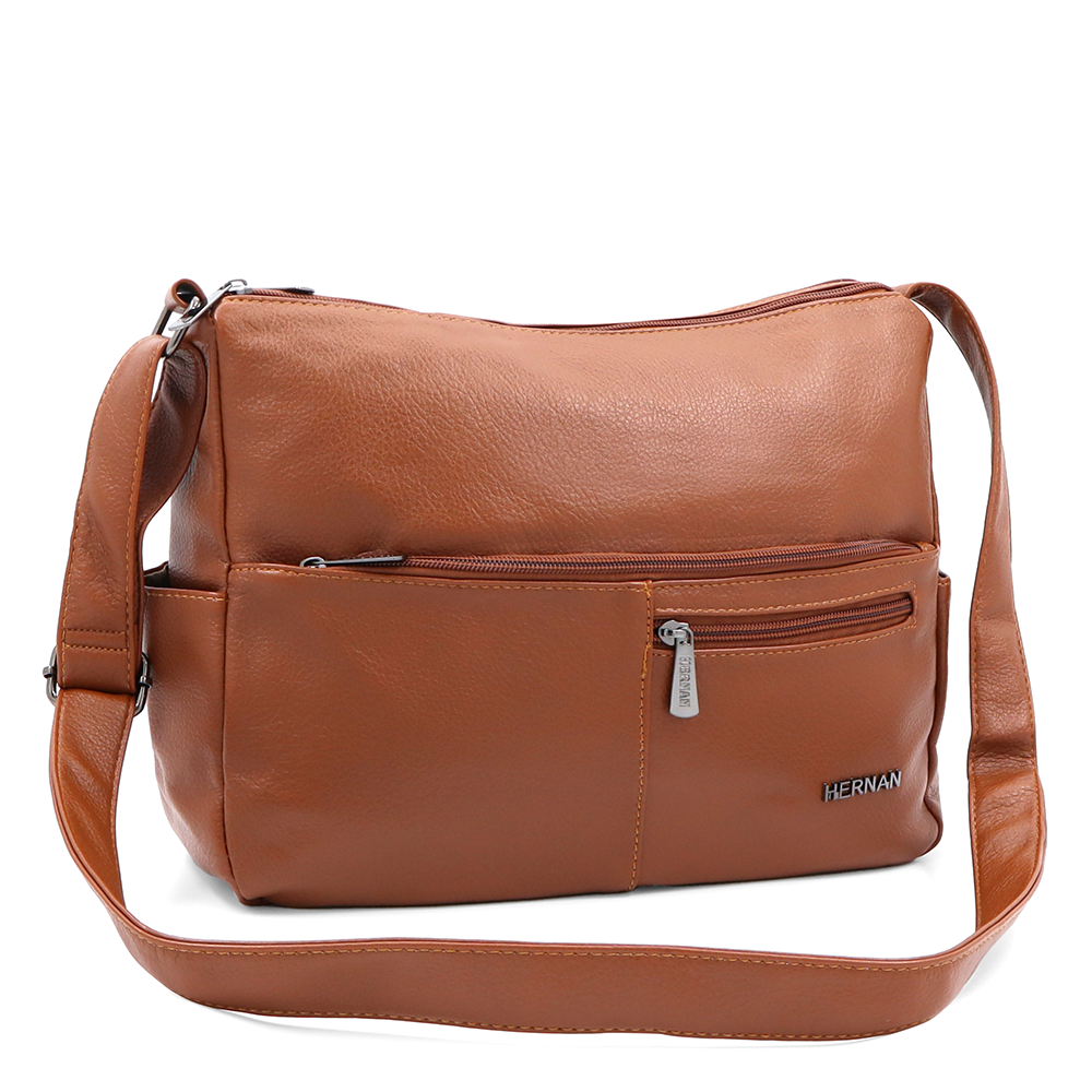 Válltáska 2 rekesszel és sok zsebbel - téglabarna