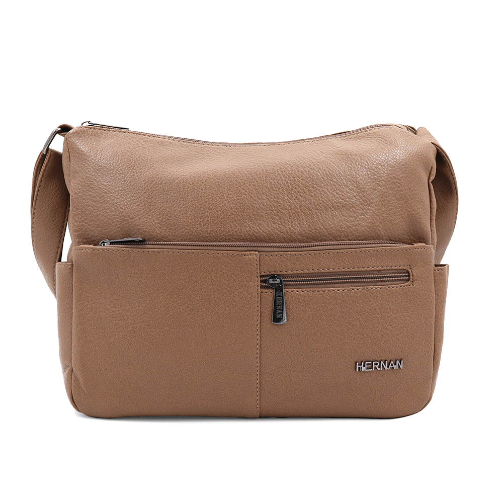 Válltáska 2 rekesszel és sok zsebbel - világosbarna