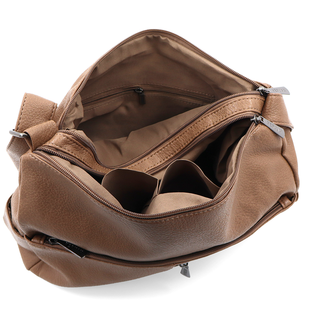 Válltáska 2 rekesszel és sok zsebbel - világosbarna