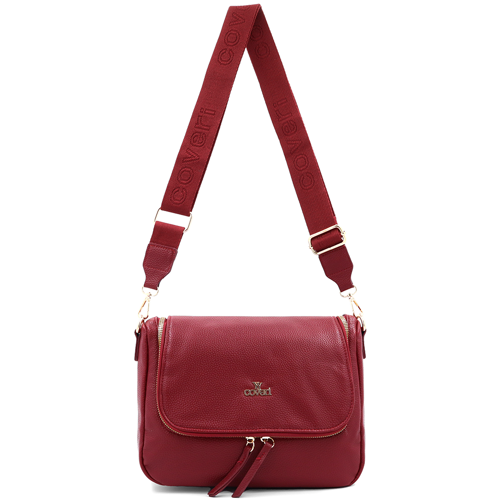 Válltáska speciális kártya-/névjegytartó rekesszel – piros