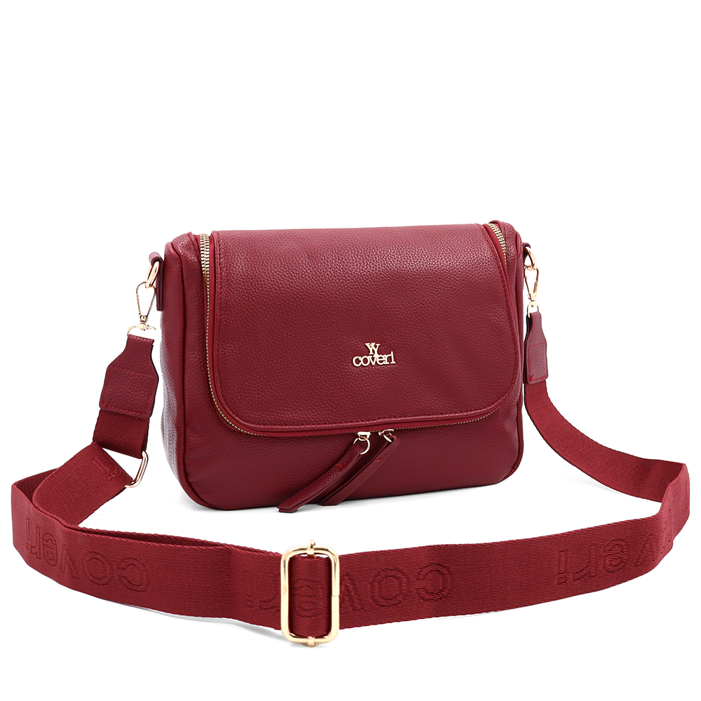 Válltáska speciális kártya-/névjegytartó rekesszel – piros