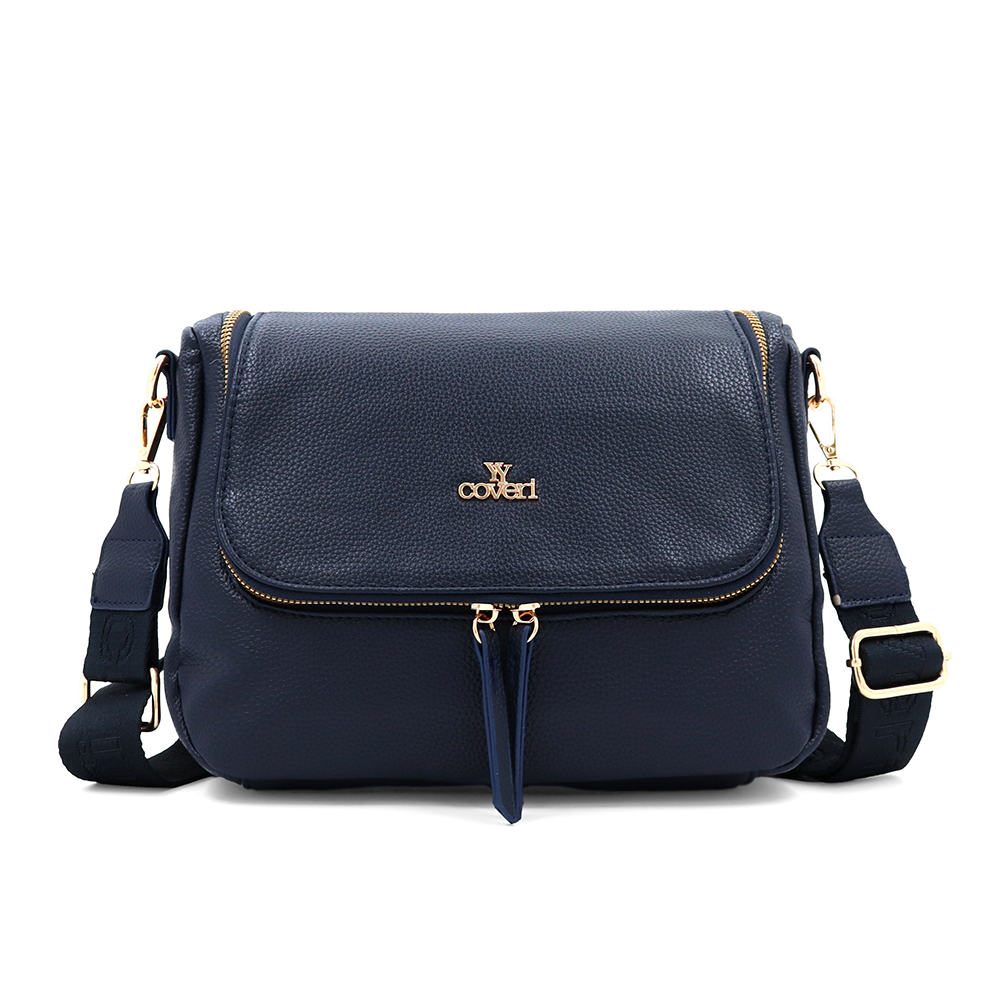 Válltáska speciális kártya-/névjegytartó rekesszel – sötétkék