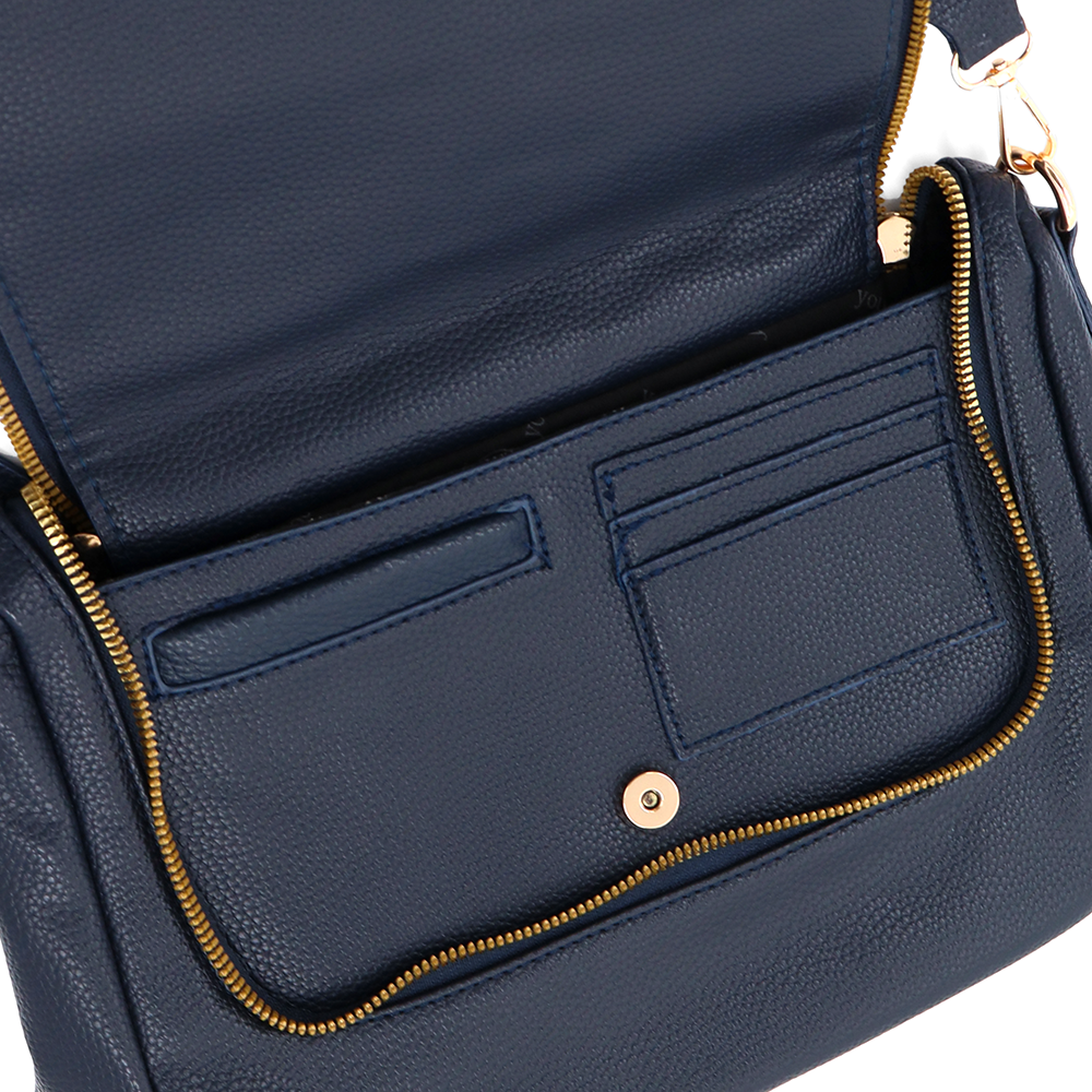 Válltáska speciális kártya-/névjegytartó rekesszel – sötétkék