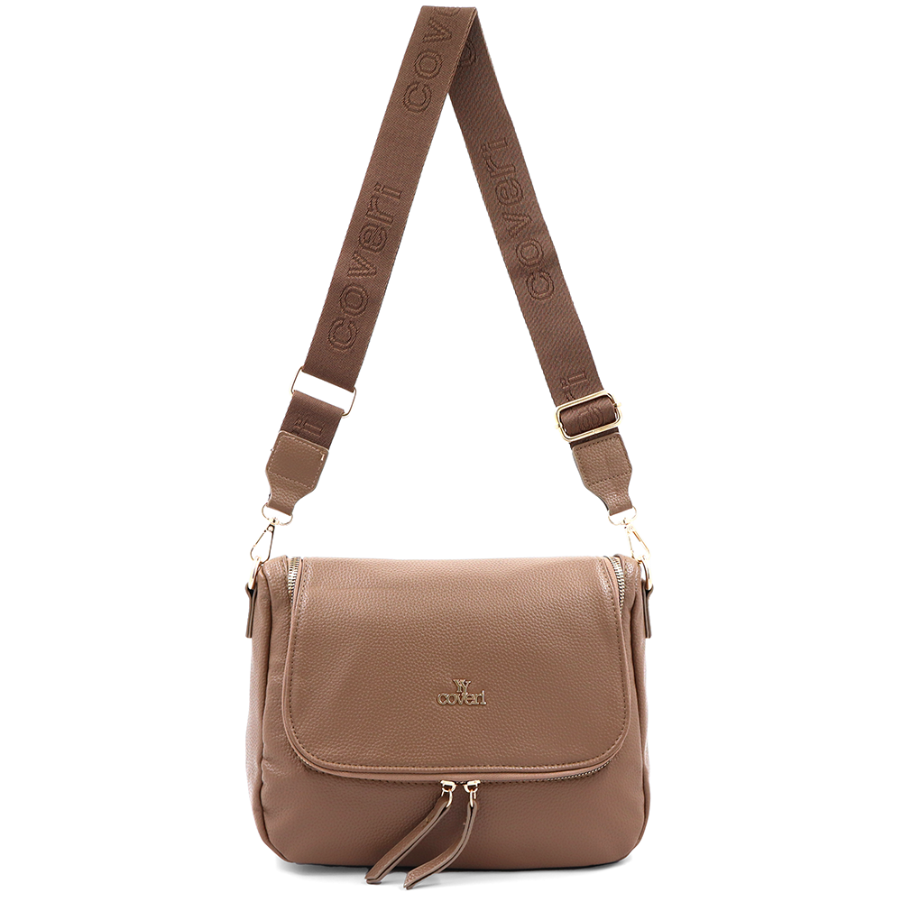 Válltáska speciális kártya-/névjegytartó rekesszel – világosbarna