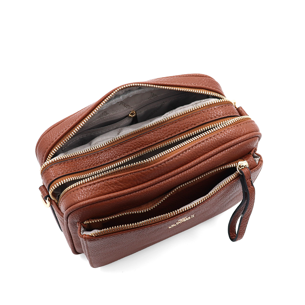 Női válltáska két rekesszel – téglabarna