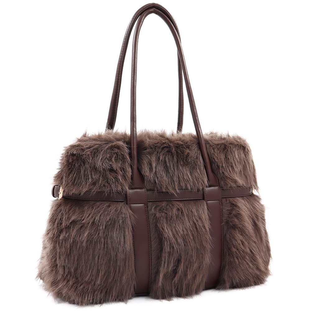 Nagy női táska plüssből – barna