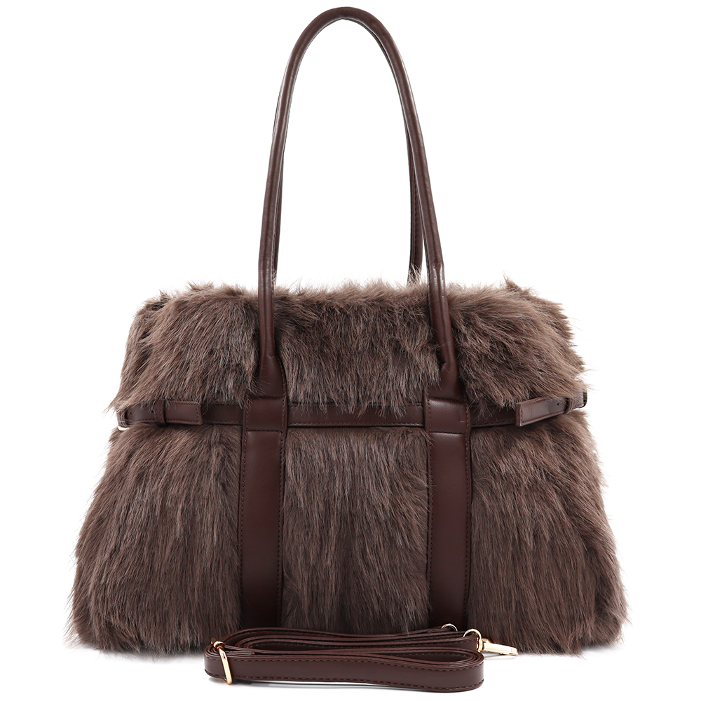 Nagy női táska plüssből – barna