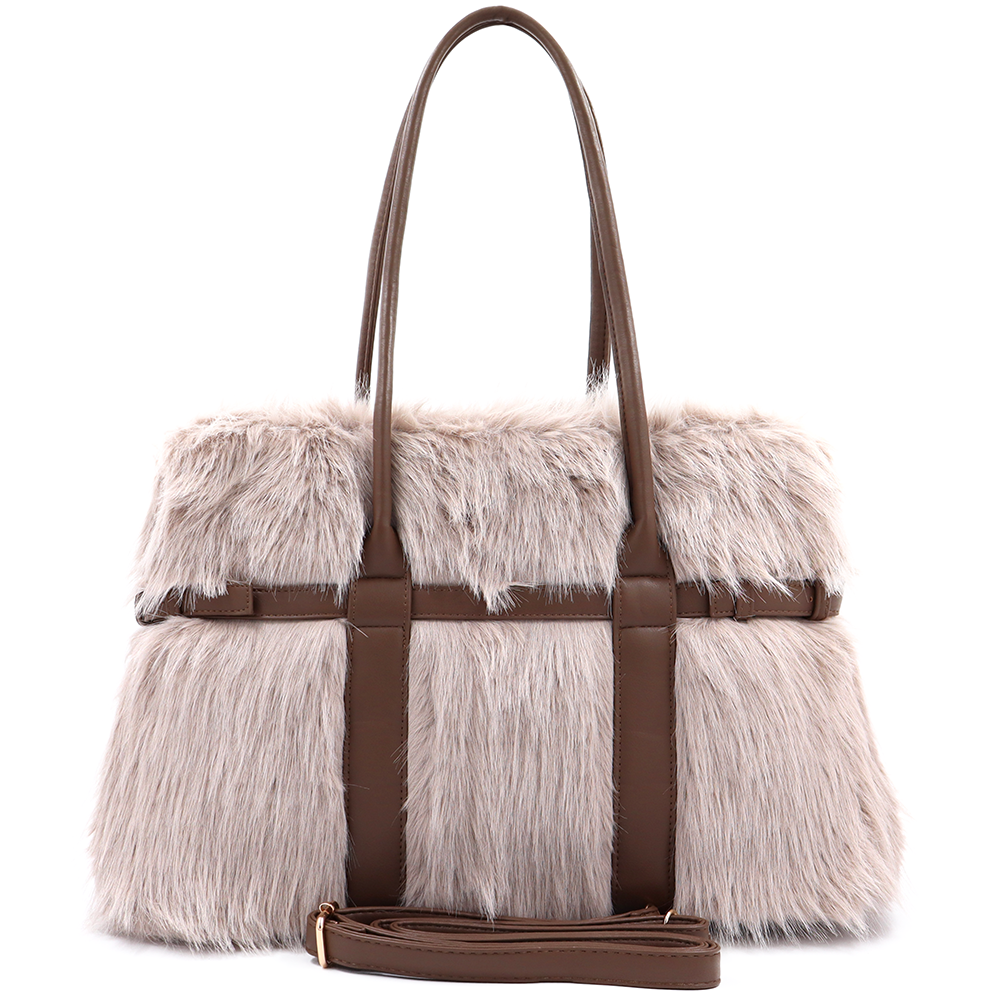 Nagy női táska plüssből – világosbarna