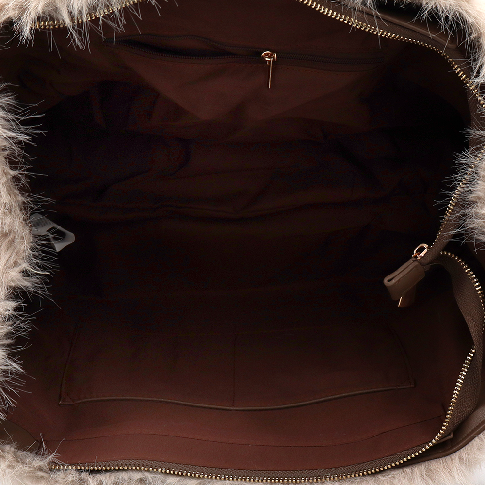 Nagy női táska plüssből – világosbarna