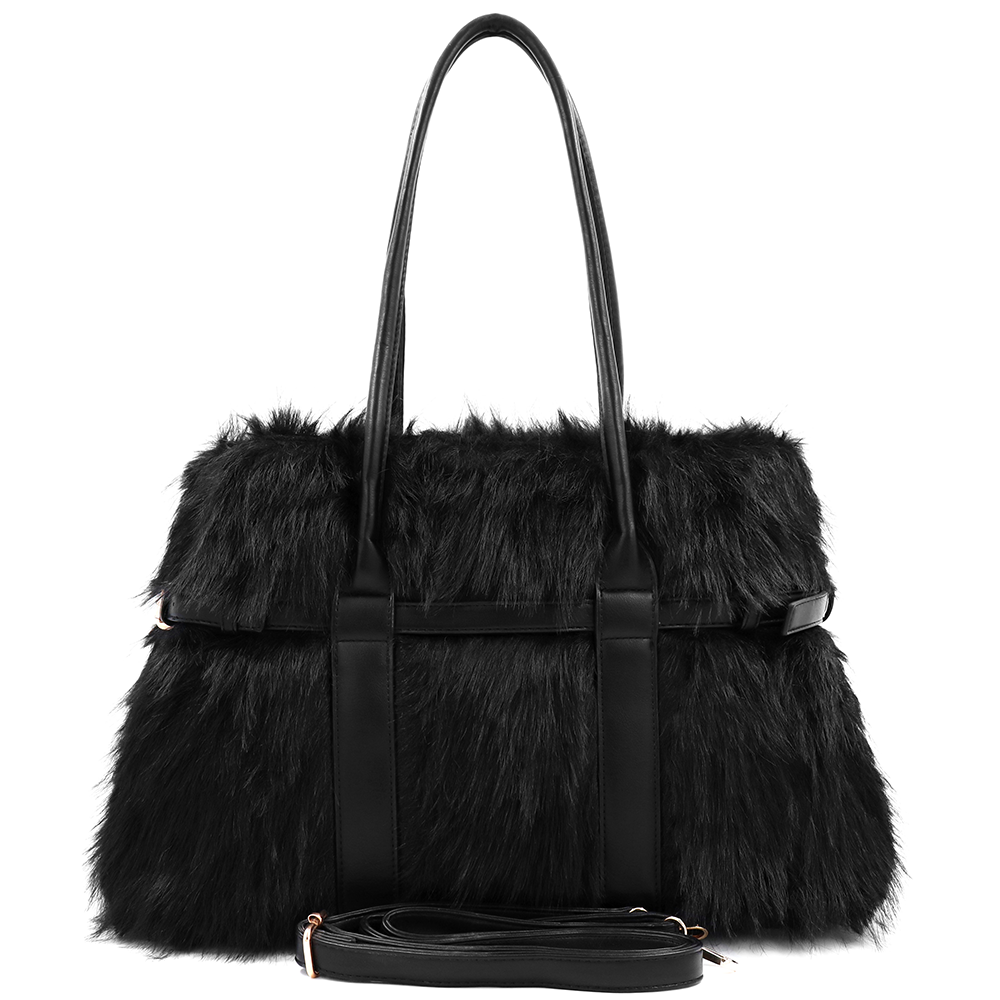Nagy női táska plüssből – fekete