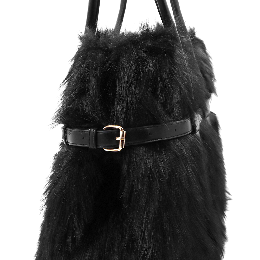 Nagy női táska plüssből – fekete