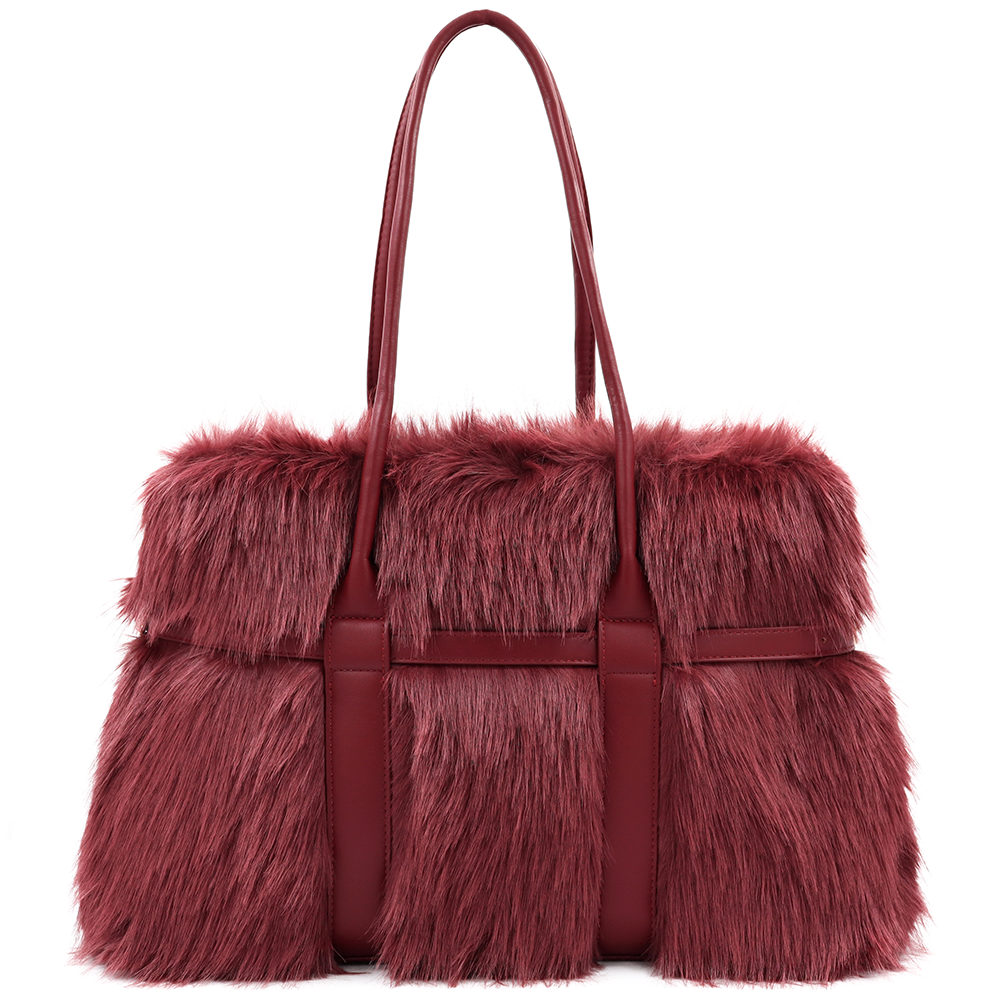 Nagy női táska plüssből – bordó