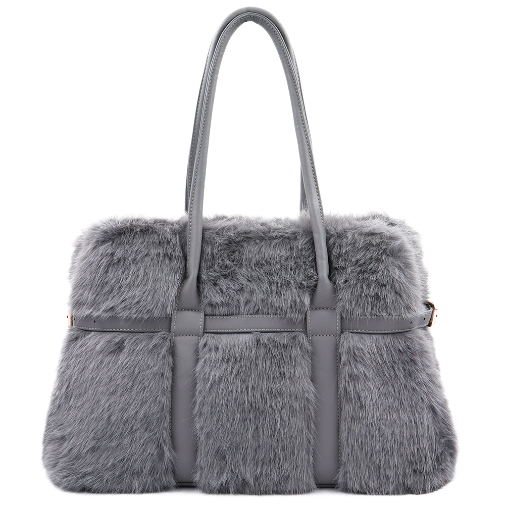 Nagy női táska plüssből – szürke