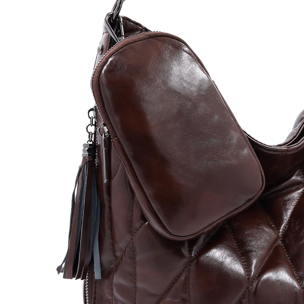 Női steppelt táska típusú táska függő pénztárcával – barna