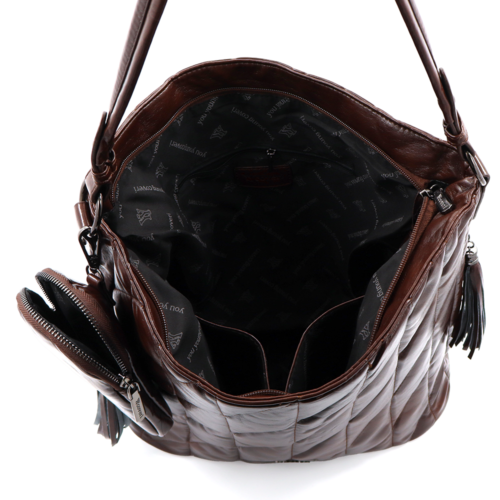 Női steppelt táska típusú táska függő pénztárcával – barna