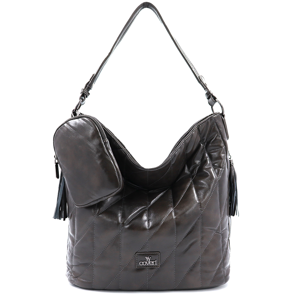 Női steppelt táska típusú táska függő pénztárcával – szürke