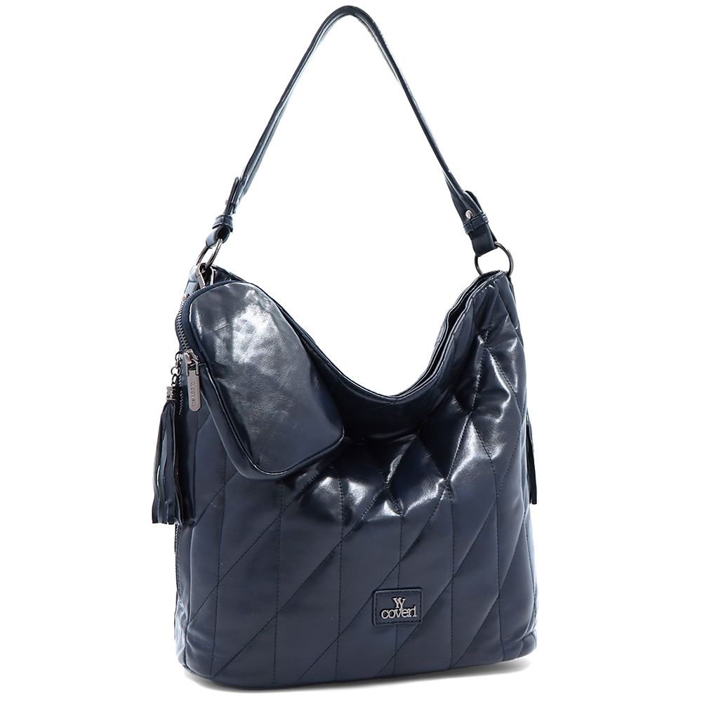 Női steppelt táska típusú táska függő pénztárcával – sötétkék