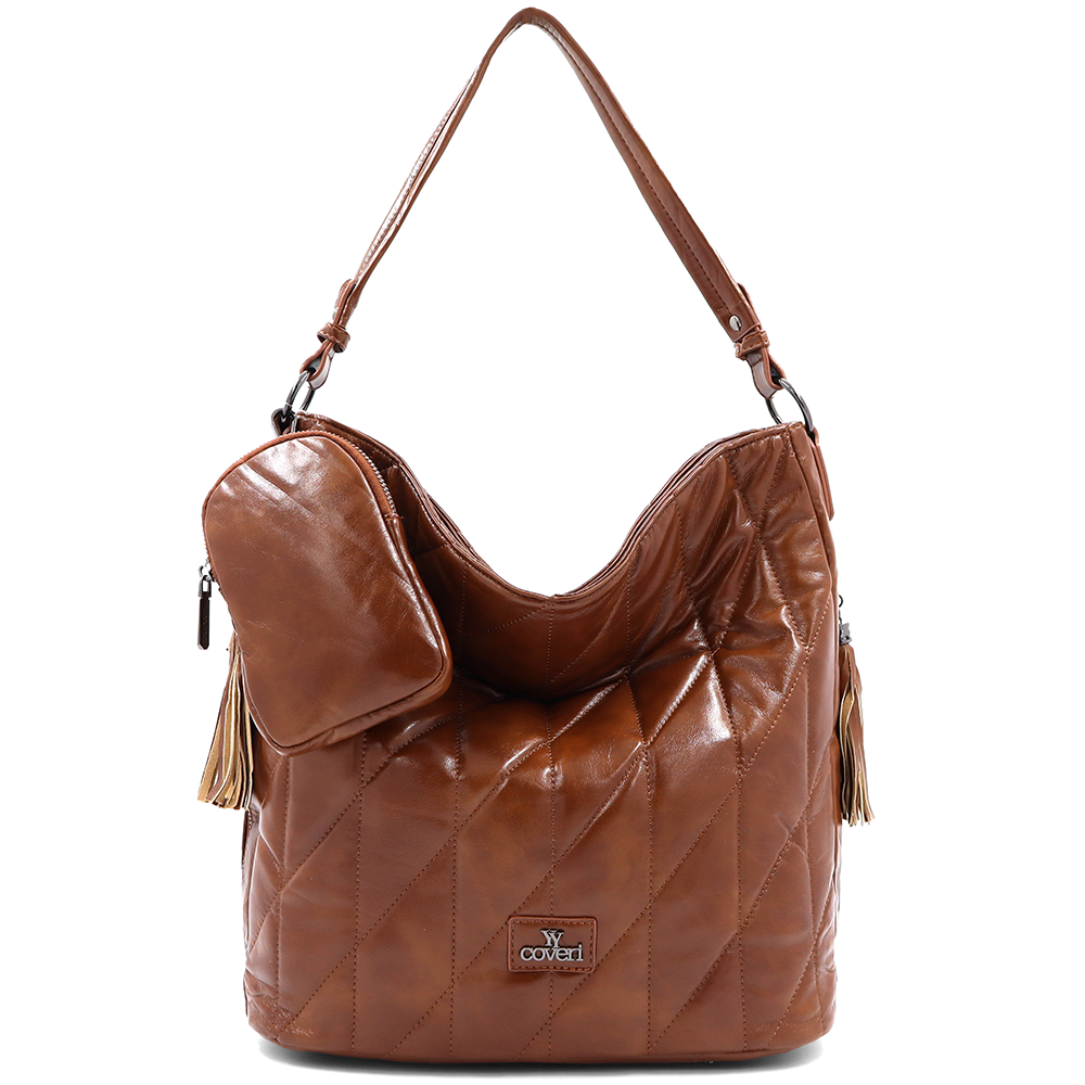 Női steppelt táska típusú táska függő pénztárcával – téglabarna