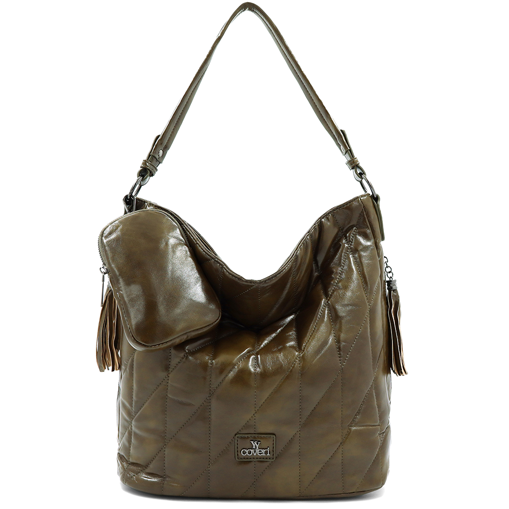 Női steppelt táska típusú táska függő pénztárcával – zöld