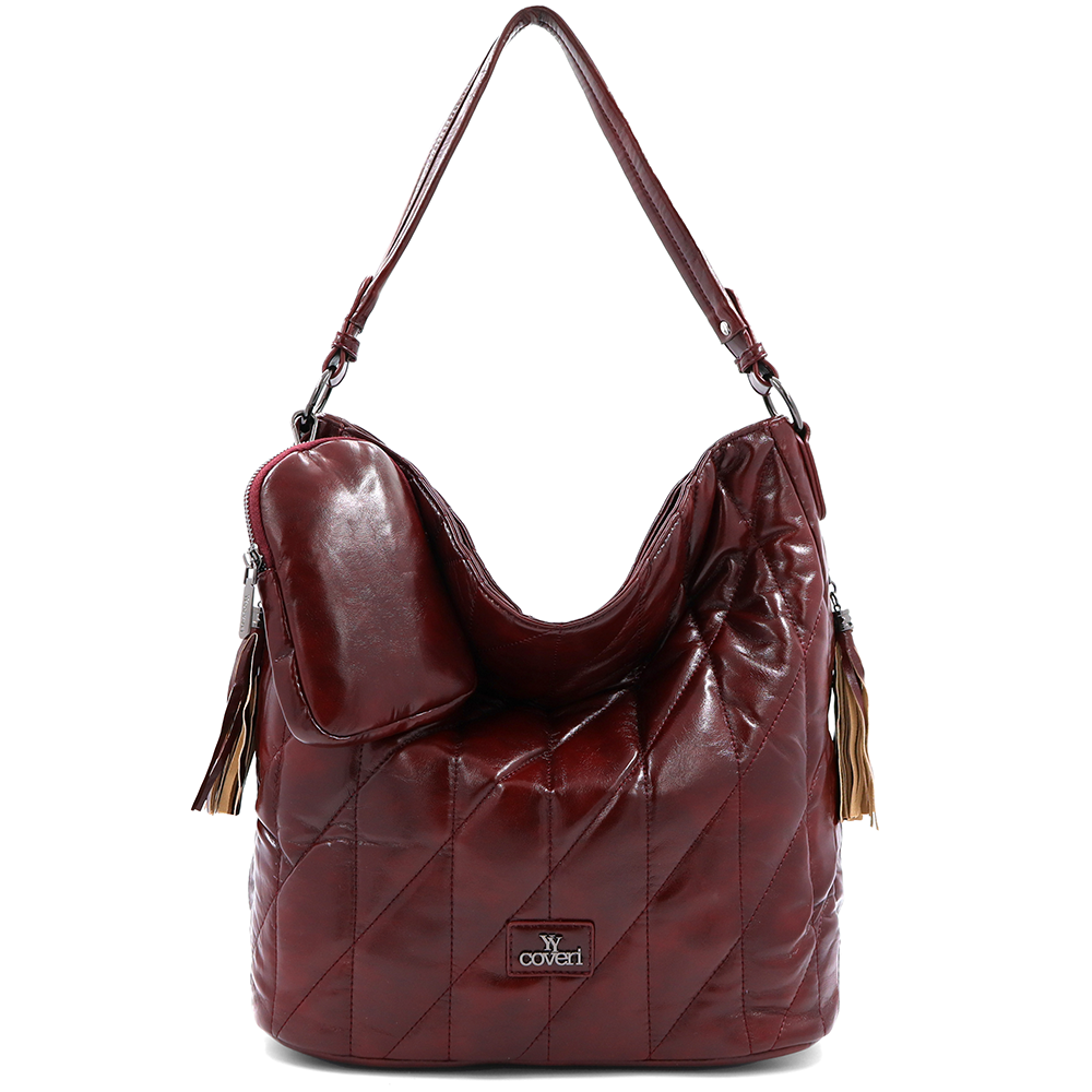 Női steppelt táska típusú táska függő pénztárcával – bordó